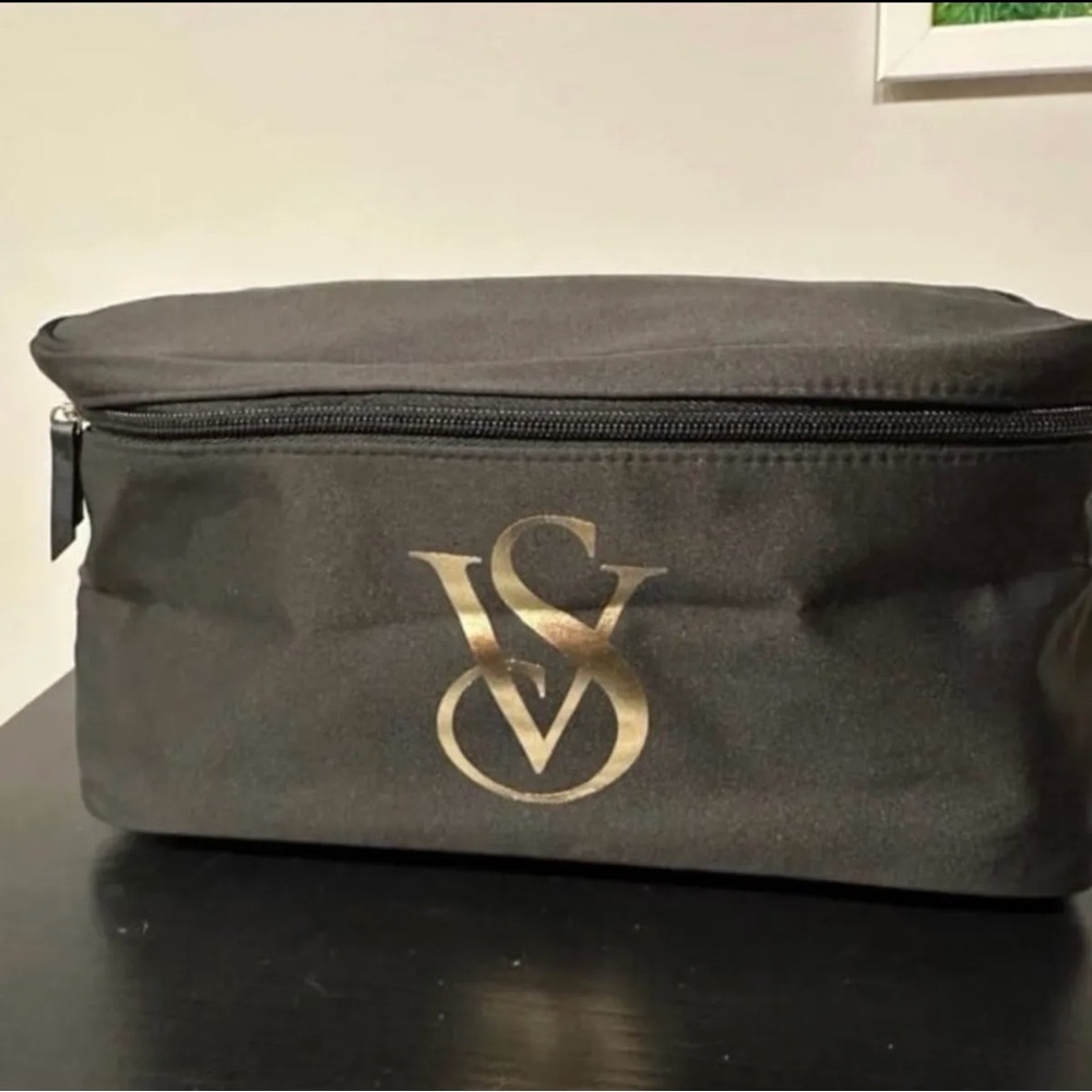 Victoria's Secret Black Toiletry Bag with Gold Logo